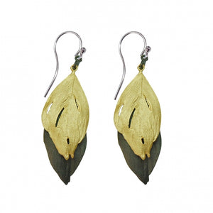 Two tone gold & gunmetal feather earrings